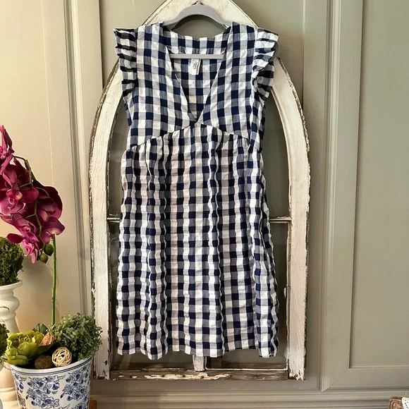 2 Hearts | Dresses | Farm Girl Peasant Dress Blue White Buffalo Plaid |  Poshmark